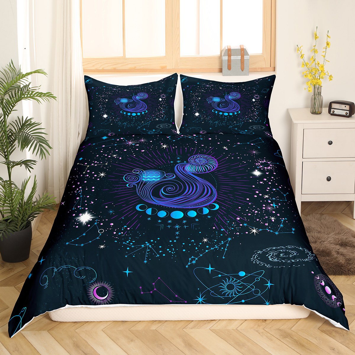 YST Capricornus Bedding Sets Queen Psychedelic Galaxy Comforter Cover