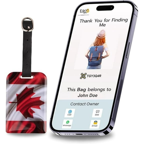 [Pack 2] tag8 Canada Flag Tag Smart Bag tag |Trendy Luggage tag ID Identification National Flag Theme Fashionable Digital name tag | Airline compliant, SITA World Tracer Code Enabled | Travel gift