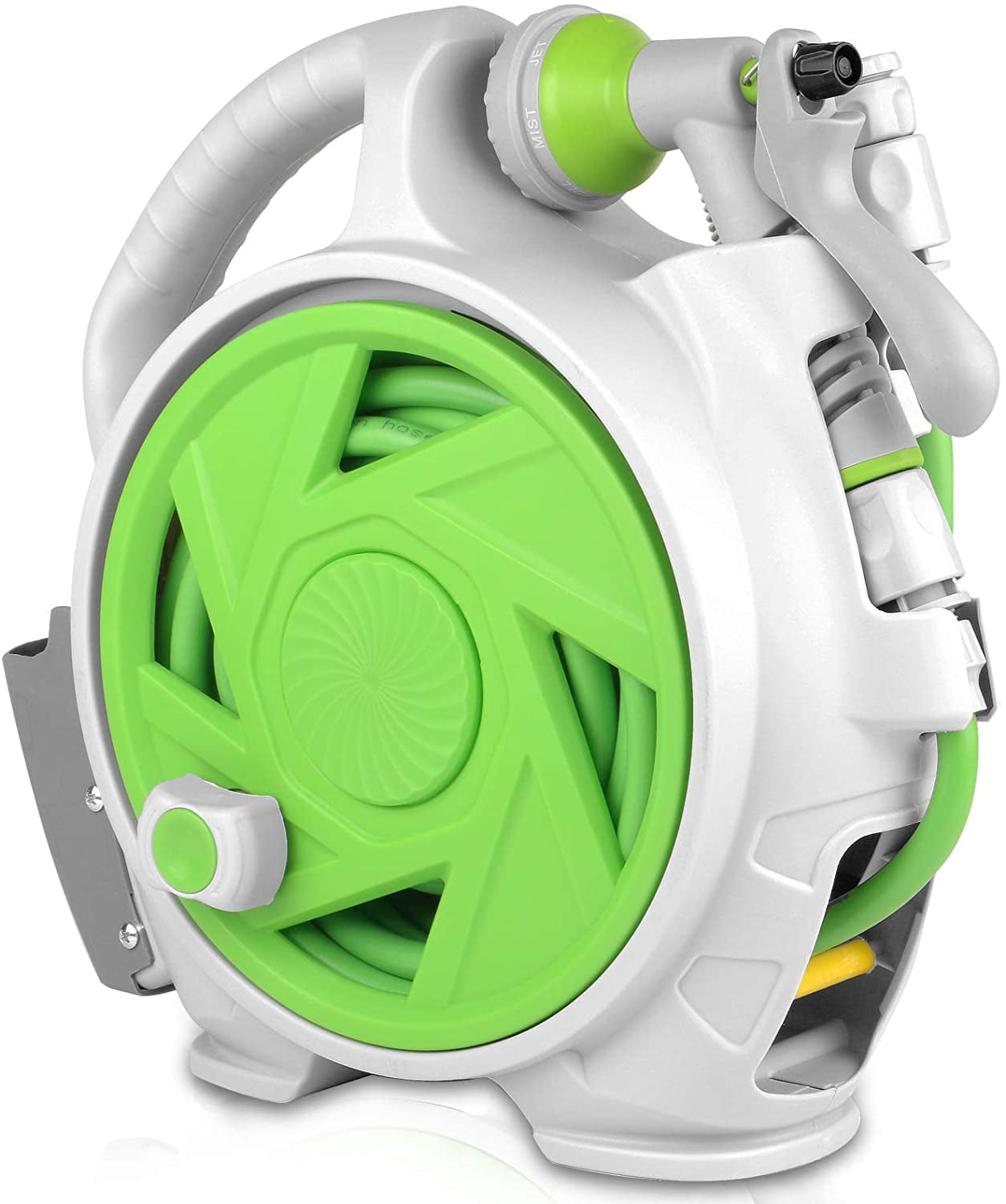 Nib Garden Retractable Hose Reel, Portable Simple Home Hose Reel 45+5 FT with 7 Patterns Spray Nozzle, Wall Mounted and Any Length Lock for Garden Watering, Car Washing, Pet (Green)