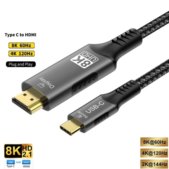 USB C to HDMI Cable 8K@60Hz 4K@120Hz Type C to HDMI-Compatible HDTV Cable for TV Converter MacBook Air iPad USB-C HDMI Adapter
