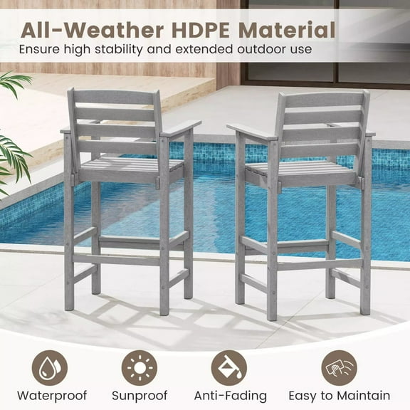 Harmijoy Patio Adirondack Bar Chairs Set of 2 w/ Wide Armrests & Footrest Backrest