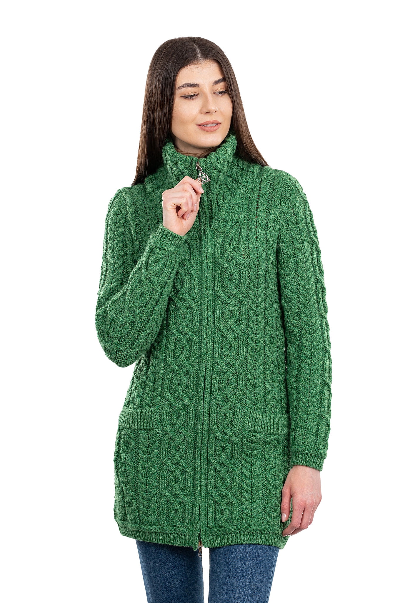 SAOL SAOL Women's Irish Cardigan Sweater 100 Merino Wool Aran