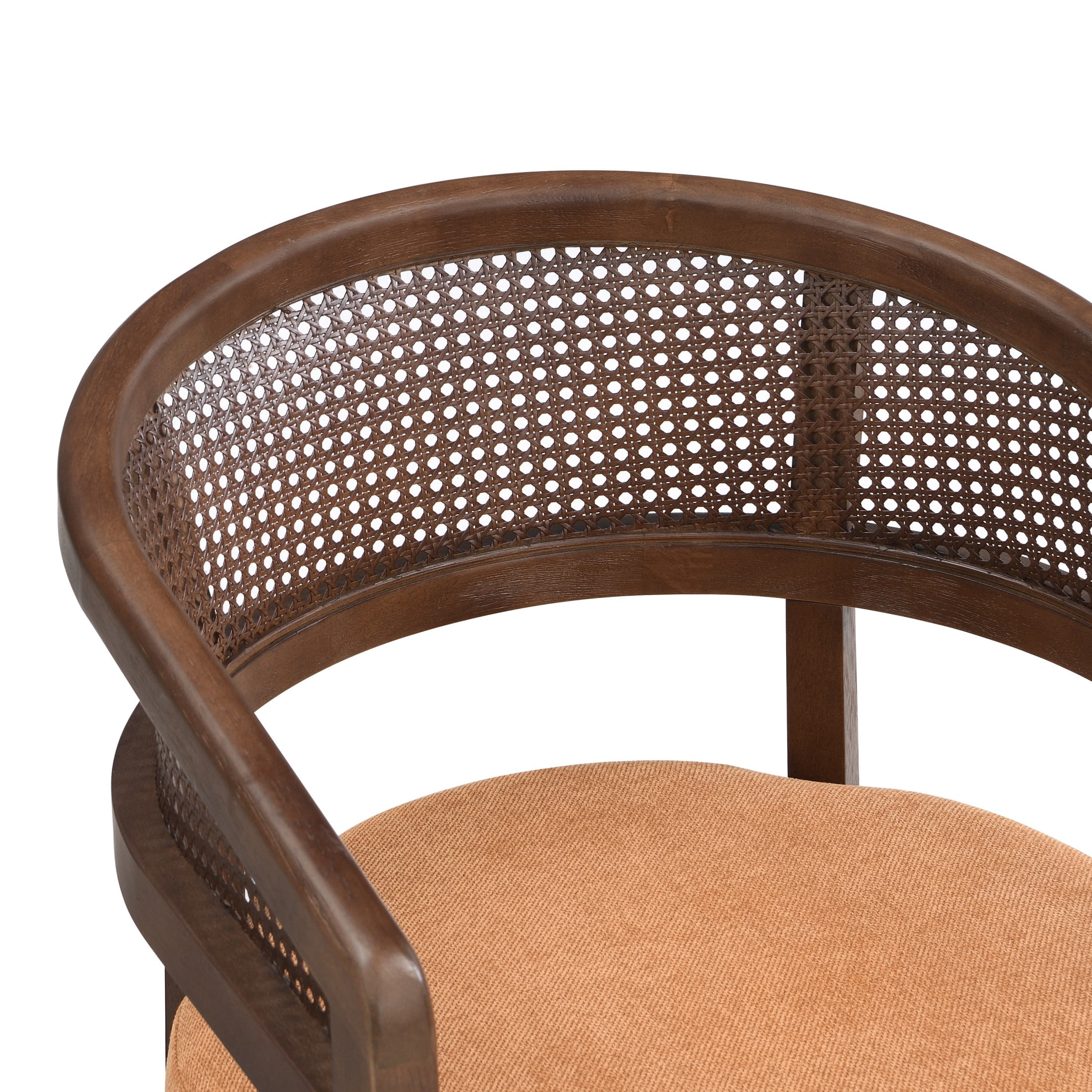 Christopher Knight Home Rattan Curved Back Dining Chairs, Wood Frame with Cushion, Walnut+Caramel, Set of 2
