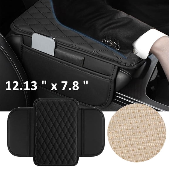 SJPACK Universal Car Center Console Armrest Cushion Cover Box Pad Protector With Pocket, Black