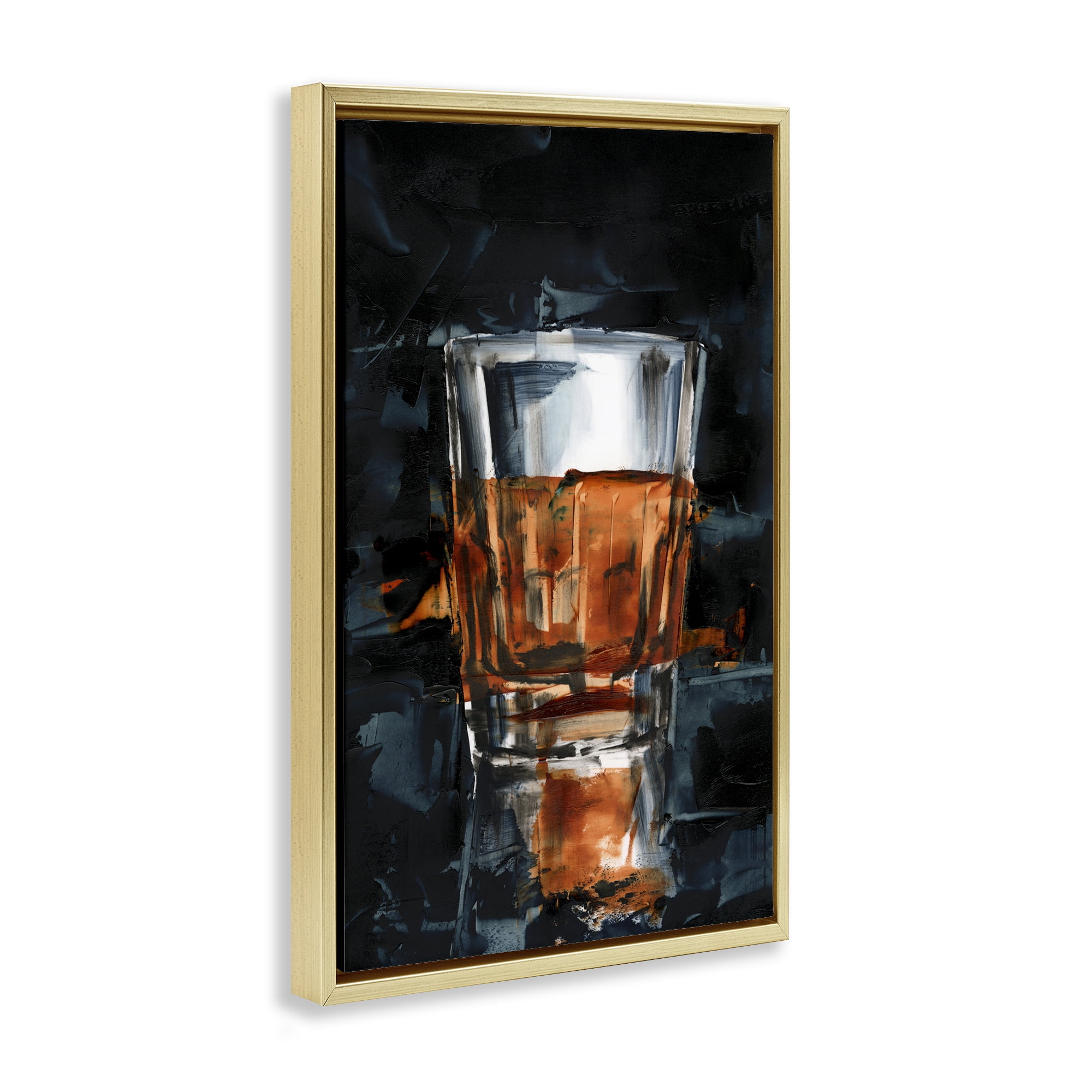 Stupell Industries Straight Whiskey Glass Food & Beverage Painting Gold Floater Framed Canvas Art Print Wall Art, 17 x 25