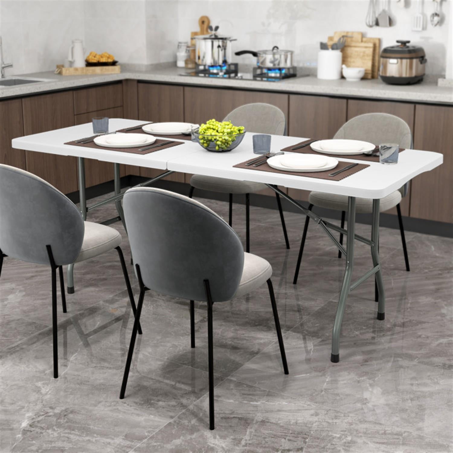 Demi Bonn 6 ft Portable Folding Table 350S Fold-in-Half Table with HDPE Tabletop for Parties Wedding BBQ Camping, White