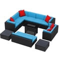 thumbnail image 2 of Devoko Exclusive 13 Pieces Fire Pit Seating, Outdoor Sectional Rattan Sofa Set with 50000 BTU Propane Fire Pit Table, Blue, 2 of 6