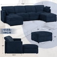 thumbnail image 7 of ACMEASE 110” Chenille 4 Seats Sofa W/2 Movable Ottoman, Modern Fabric U-Shaped Couch with Soft Backrest, Upholstered Sectional Sofa with Armrest Pillows for Living Room, Office, Blue, 7 of 7