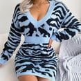 thumbnail image 6 of Womens V-Neck Casual Knit Dress Slim Waist Long Sleeve Mini Dress 2024 Fashion Tiger Printed Short Dresses, 6 of 7