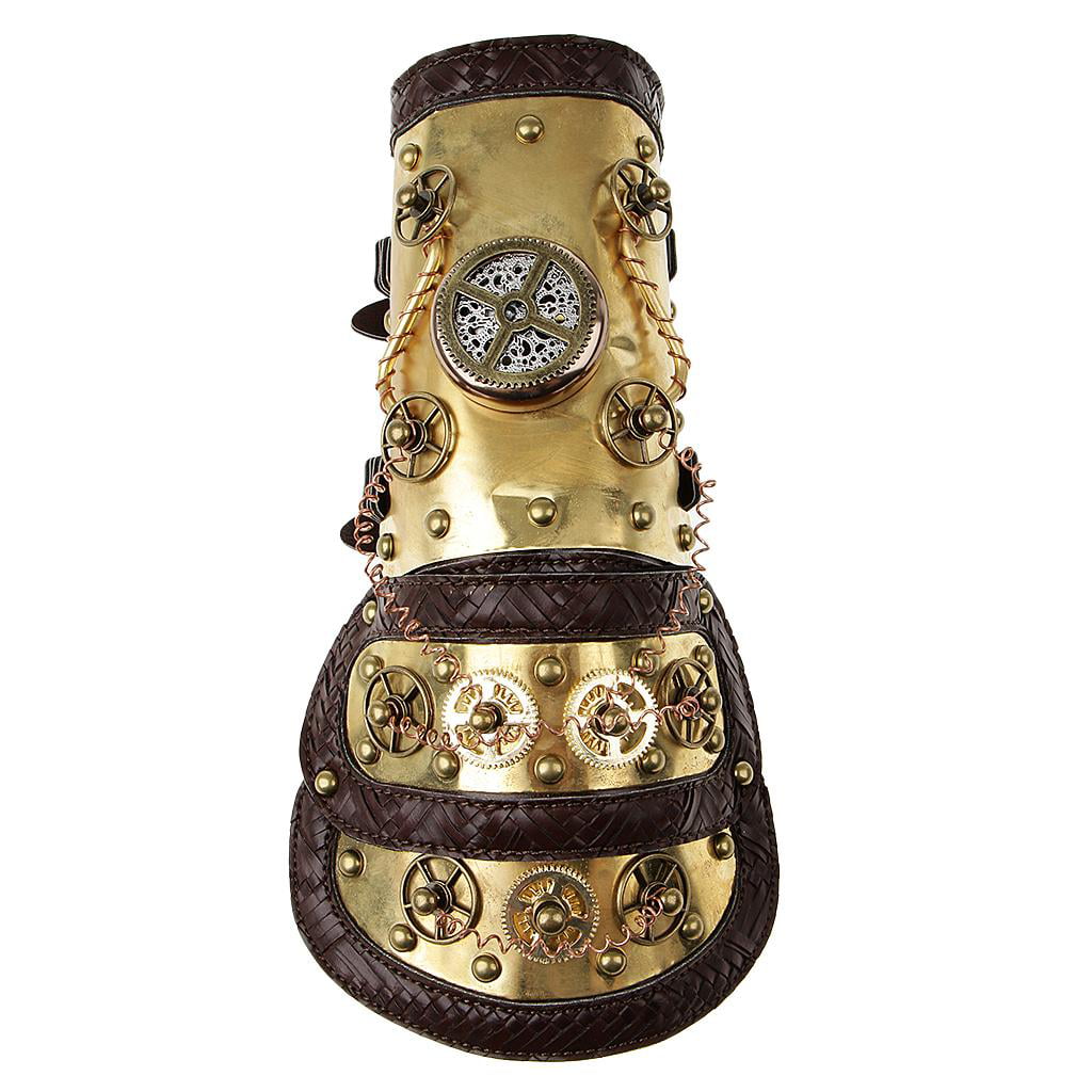 Women Men Gothic Steampunk Leather Arm Band Gold Gears Arm Cuff Costume Prop 