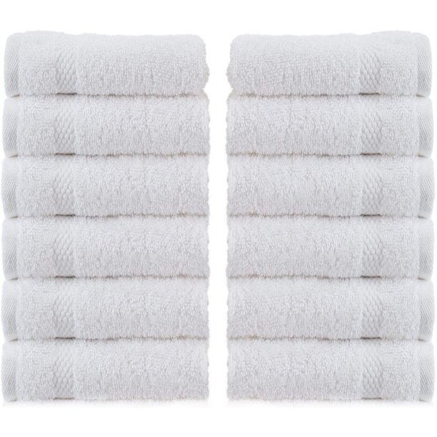 White Classic Luxury Cotton Washcloths Large 13x13 Hotel Style Face