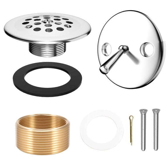 Trip Lever Tub Drain Kit, Bathtub Drain with Trip Lever, Universal for 1-1/2" and 1-3/8" Bathtub Drain Replacement with Overflow,Strainer and Matching Screws, Chrome