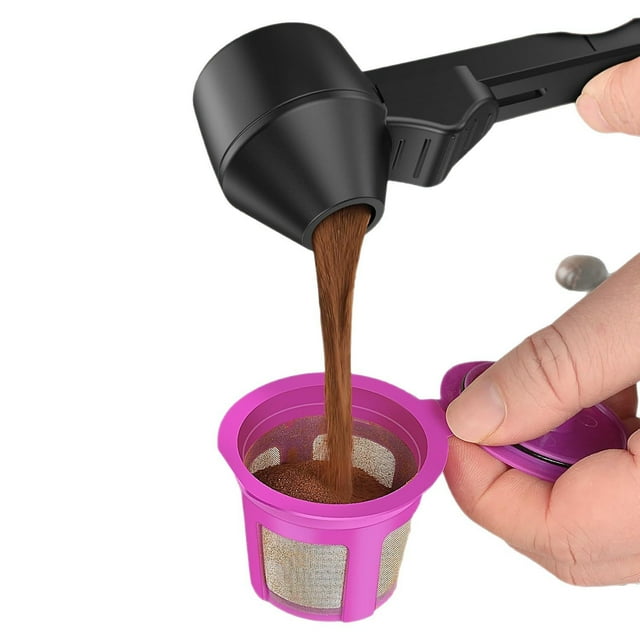 WHEANG Coffee & Funnel For Reusable Refillable Coffee Pods Coffee Measuring Spoon 2 Tablespoon Capacity With Funnel For Ground Coffee Protein Powder Tea (Black 1 Pa