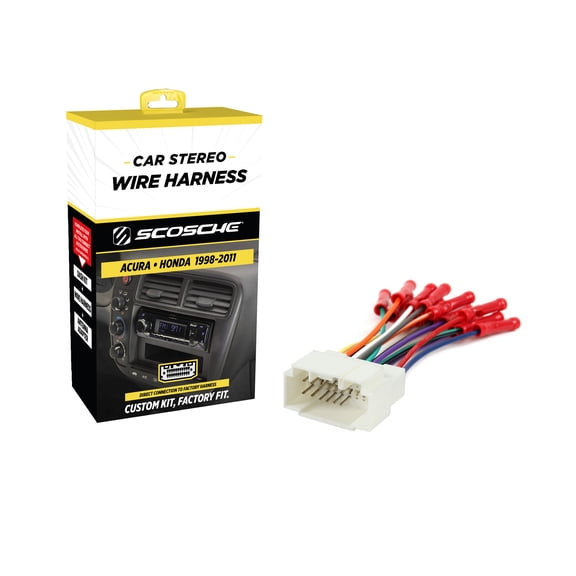 Scosche HA08BCB Aftermarket Radio Wiring Harness with Crimp Connectors for Select 1998-11 Acura and Honda
