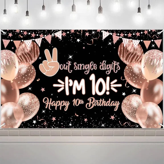 Lheaggik 1pc Black and Pink Themed 10th Birthday Party Banner for Indoor or Outdoor Celebrations, Home & Wall Decor Birthday Party Decoration