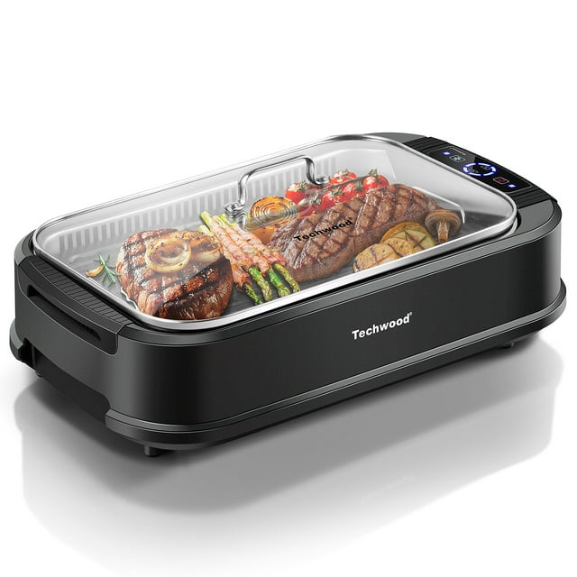 Techwood Indoor Smokeless Electric Grill with Non-Stick & Removable Plates, Temperature Control, Compact & Lightweight