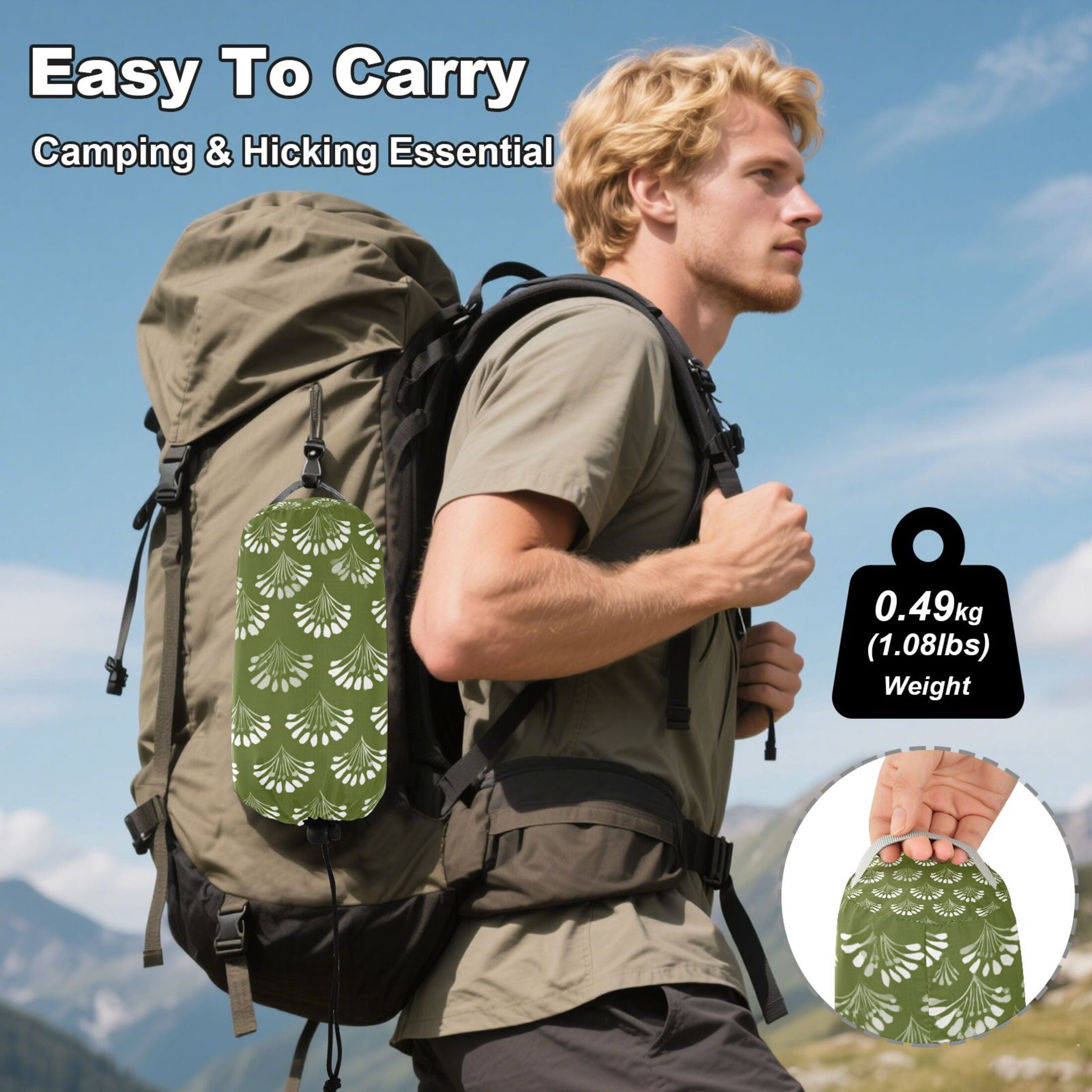 Hanging Hammock Portable Travel Camping For Outdooor Beach Camping Hiking Olive Green & White Color Palette