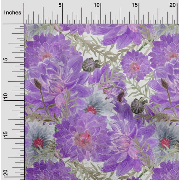 oneOone Cotton Poplin Twill Medium Purple Fabric Leaves & Lotus Floral Sewing Fabric By The Yard Printed Diy Clothing Sewing Supplies 56 Inch Wide