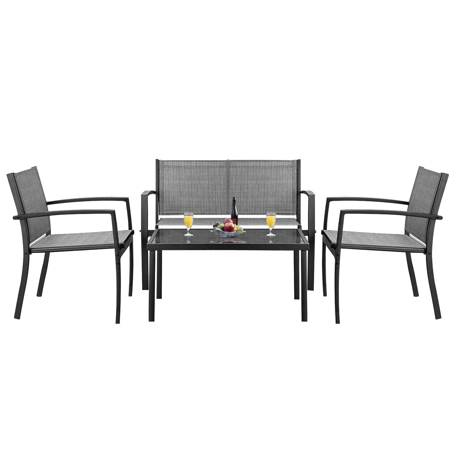 Devoko 4 Pieces Patio Furniture Outdoor furniture Outdoor Patio Furniture Set Textilene Bistro Set Modern Conversation Set Black Bistro Set with Loveseat Tea Table, Grey