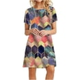thumbnail image 2 of Fridja Femmes Casual Manches Courtes O-Cou Impression Dame en Vrac Mini Robe, 2 of 9