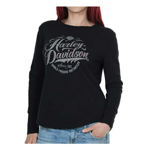 I navnet angivet enkelt gang Harley-Davidson Womens Famous Long Sleeve Thermal Tee w/ Thumbholes, Black  (2XL), Harley Davidson - Walmart.com