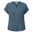 thumbnail image 4 of Womens Blouses Casual Shirt Loose Fit Short Sleeve Button Down Top Linen Blend Blouse Casual Tee Tops, 4 of 4