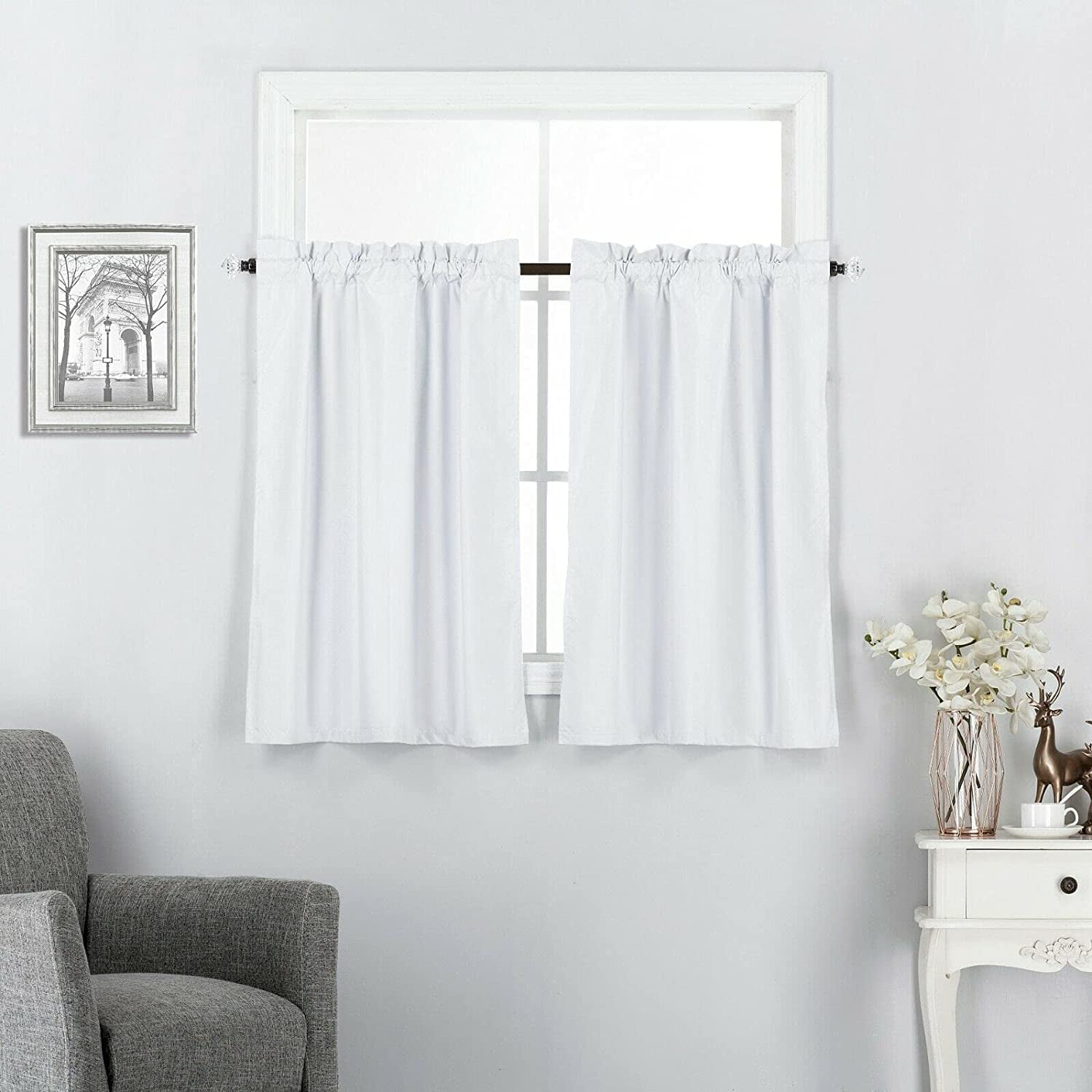 Insulated Blackout Curtains 24 Inch, White Short Curtains Blackout