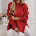 thumbnail image 2 of DHFJKG Oversized Knitted Sweaters For Women Long Sleeve Crewneck Pullover Side Slit Casual Warm Soft Loose Fit Textured-Knit Tunic Solid Color Stylish Tops, 2 of 6
