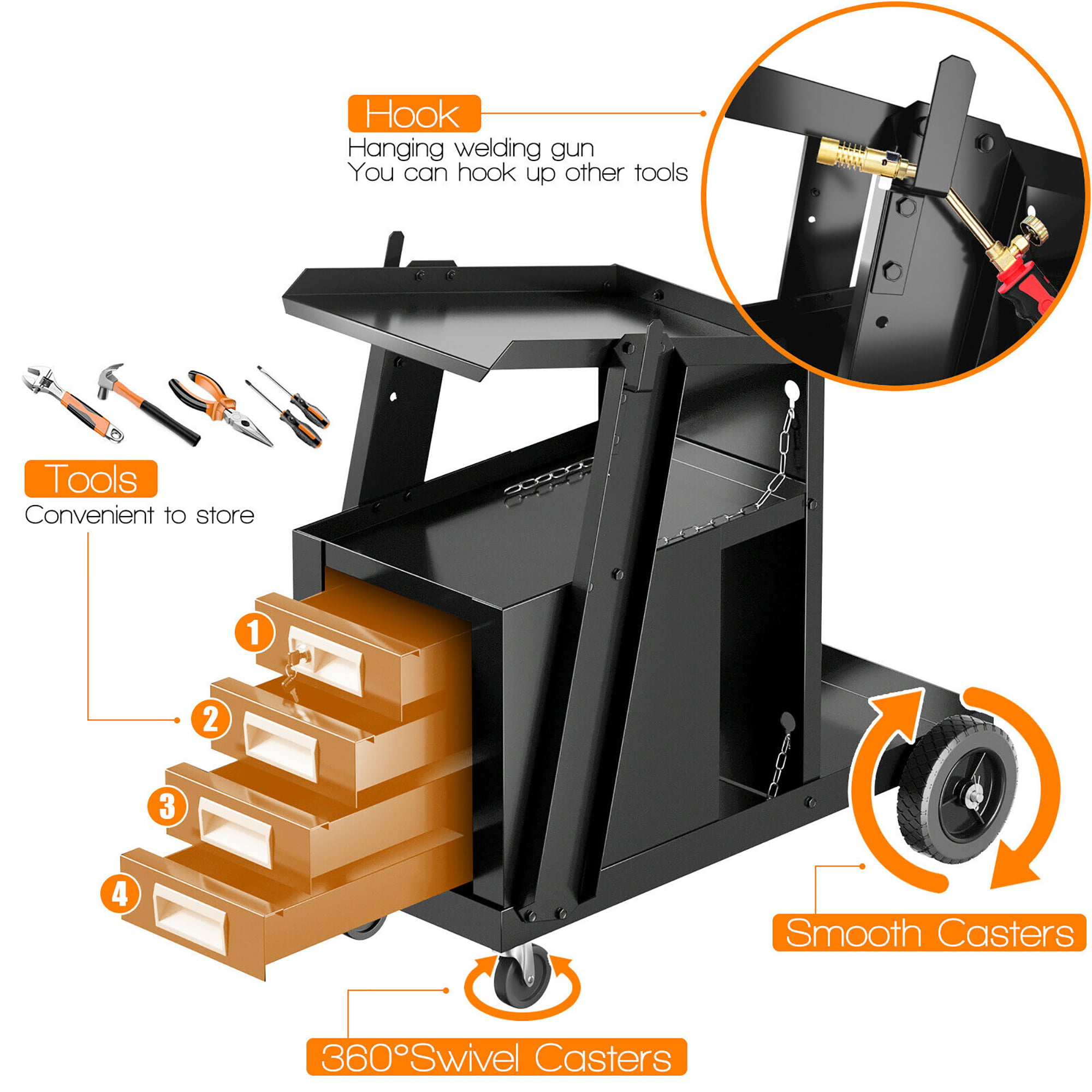 Mig Tig Arc Welder Cart Welding Storage Safely Chains Universal W Handle Metel Accessories 