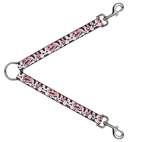 Buckle-Down Leash Splitter - Angry Bunnies Gray Pinks - 1" Wide - 30" Length