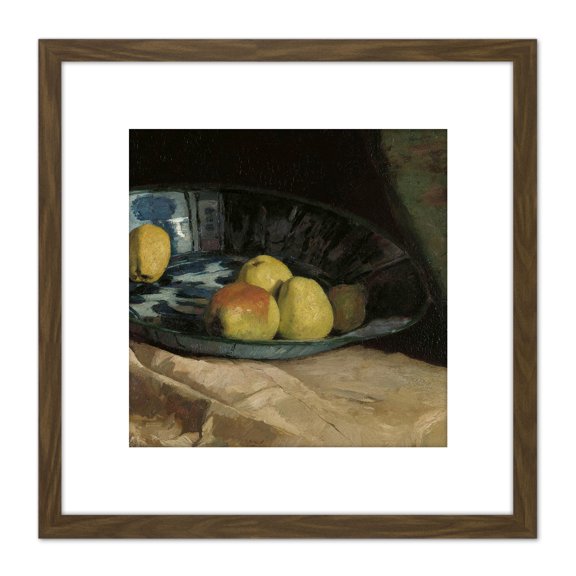 De Zwart Still Life Apples Delft Blue Bowl Painting 8X8 Inch Square Wooden Framed Wall Art Print Picture with Mount