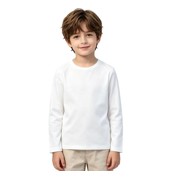 Boys Long Sleeve T Shirt Kids Crew Neck Basic Tee Regular Fit School Fall Winter Layering Casual Top