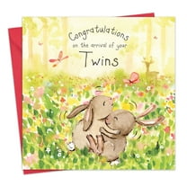 Twizler New Twins Card with Twin Bunnies - New Baby Twins Greeting Card - Congratulations Baby Twins