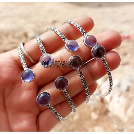 Amethyst Gemstone 925 Sterling Silver Plated HandmadeBangle 10 pcs