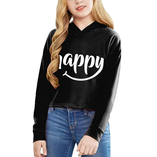 Girls Long Sleeve Letters Solid Color Short Hoodie Hoodie Top Clothes