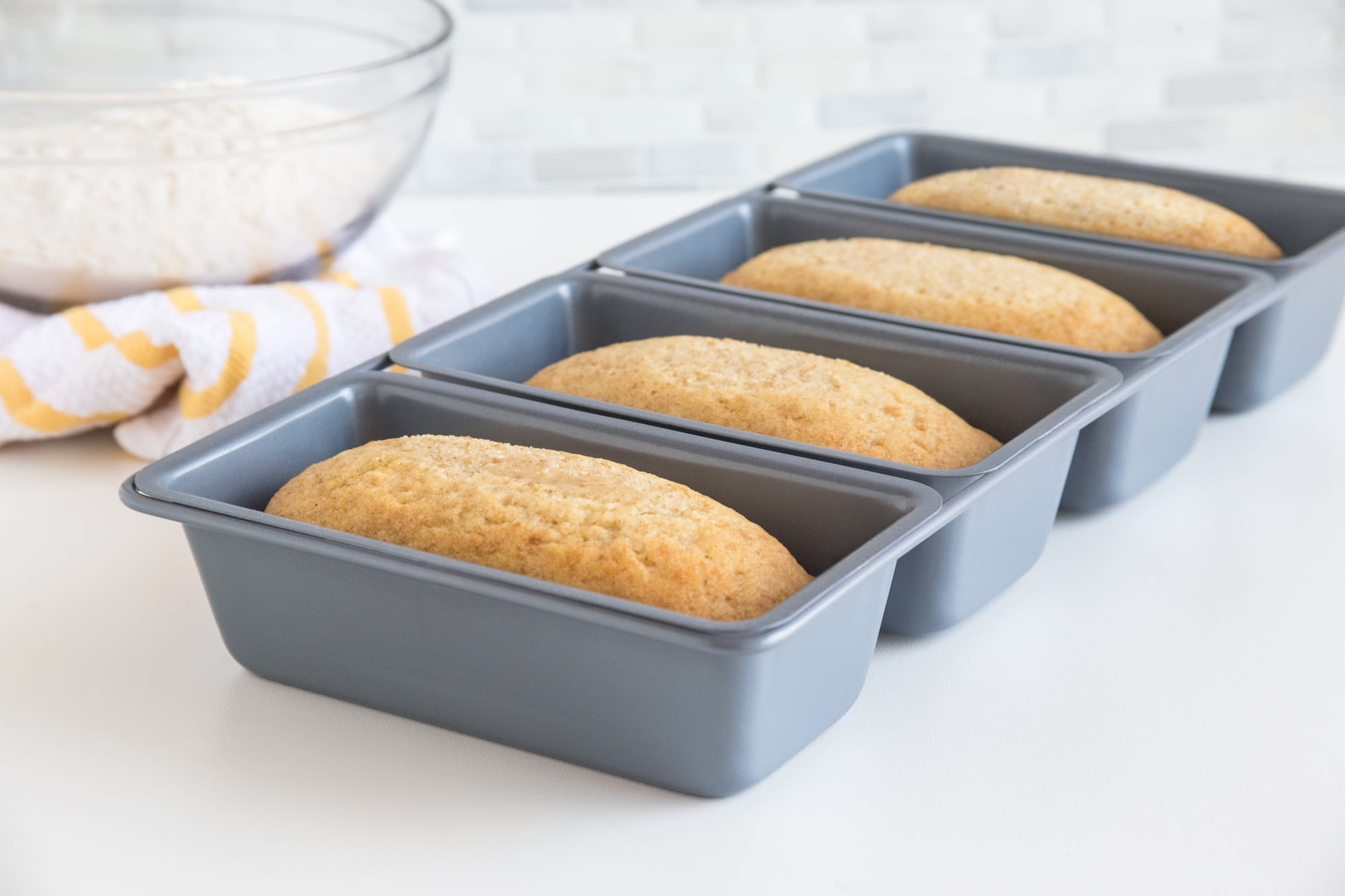 Fox Run Linked Non-Stick Carbon Steel Mini Bread Loaf Pans, Set of 4 