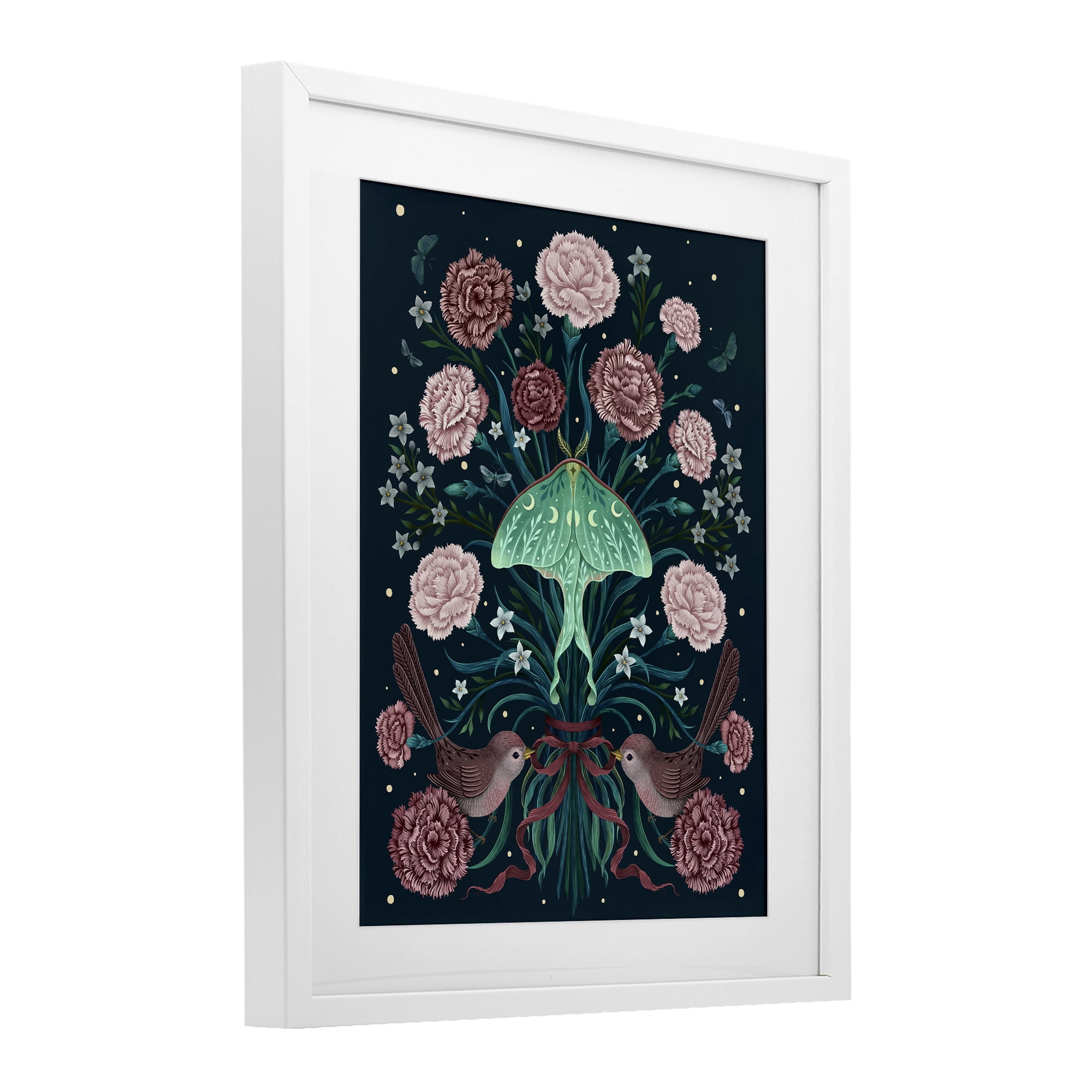 Stupell Industries January Carnations & Moth White Framed Print Under Glass, design by Episodic Drawings