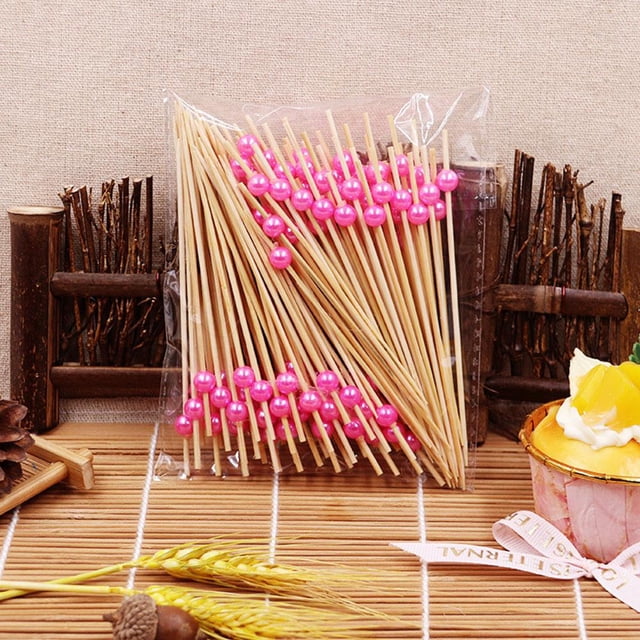 SharkTRUE 100 pcs Disposable Bamboo picks Food Fruit Cocktail Handmade Toothpicks