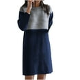 thumbnail image 2 of WFJCJPAF Fashion Women Summer Casual Loose Full Sleeve O-Neck Solid Splicing Patchwork Dress, 2 of 5