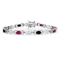 Gem Stone King 925 Sterling Silver Red Created Ruby and Black Onyx and Lab Grown Diamond Bracelet for Women | 3.61 Cttw | Gemstone July Birthstone | Oval 6X4MM | Length 7.25 inches