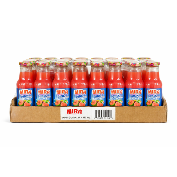 Mira Pink Guava Juice Drink, 24 Pack Glass Bottles, 250ml Each, Refreshing Tropical Beverage