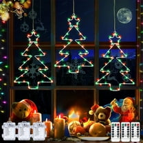 HongHeng Christmas Window Lights 3 Pcs Battery Operated LED Tree Light 8 Modes Fairy Hanging Light, Outdoor Waterproof Decor for Porch Holiday Party Fireplace Decoration