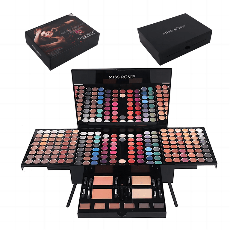 MISS ROSE 190 Colors Kit Combination,Professional Eyeshadow/Facial Palette Kit for Kit,Makeup Makeup Makeup Cosmetic Pencil/Mirror Full Pallet,Include Blusher/Eyebrow Powder/Eyeliner Set Women