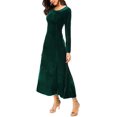 thumbnail image 2 of Robe en Velours pour Femmes Élégante, Col Rond Manches Longues Robe Noire Unie, 2 of 5