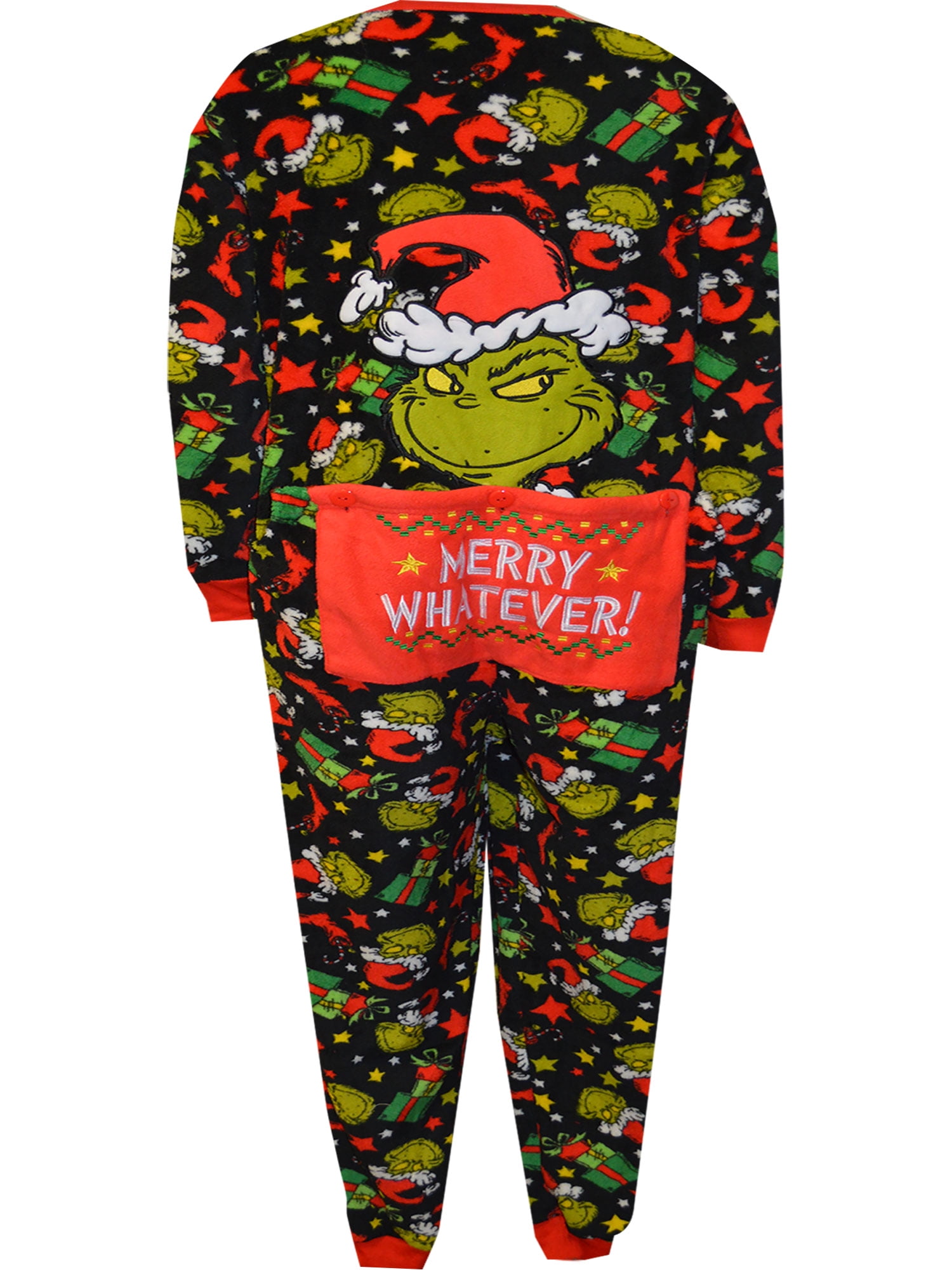 MJC Womens Dr Seuss Grinch Merry Whatever Drop Seat Womens Onesie Union Suit (Medium)