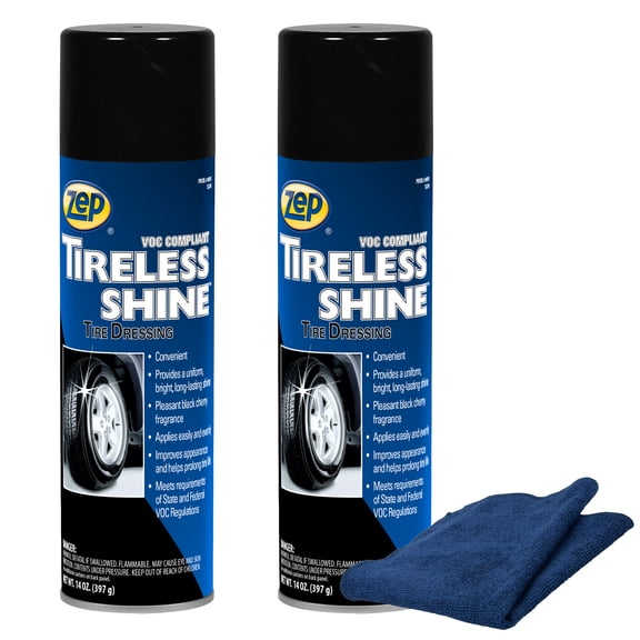 Zep Tireless Shine Tire Dressing 14 oz and Blue Microfiber Rag Long-Lasting Aerosol Tire Shine for Car and Truck Detailing