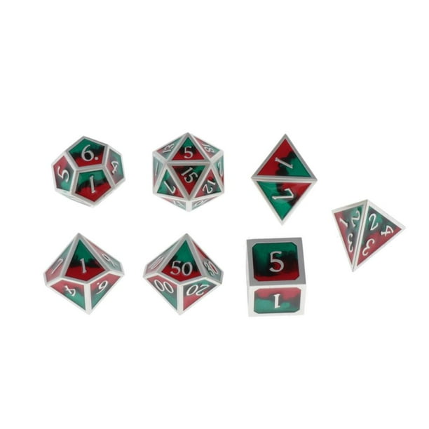 7 Piezas Dados Poliédricos Metálicos D6 D4 para de Dragón - rojo negro verde perfke Lote de dados poliédricos