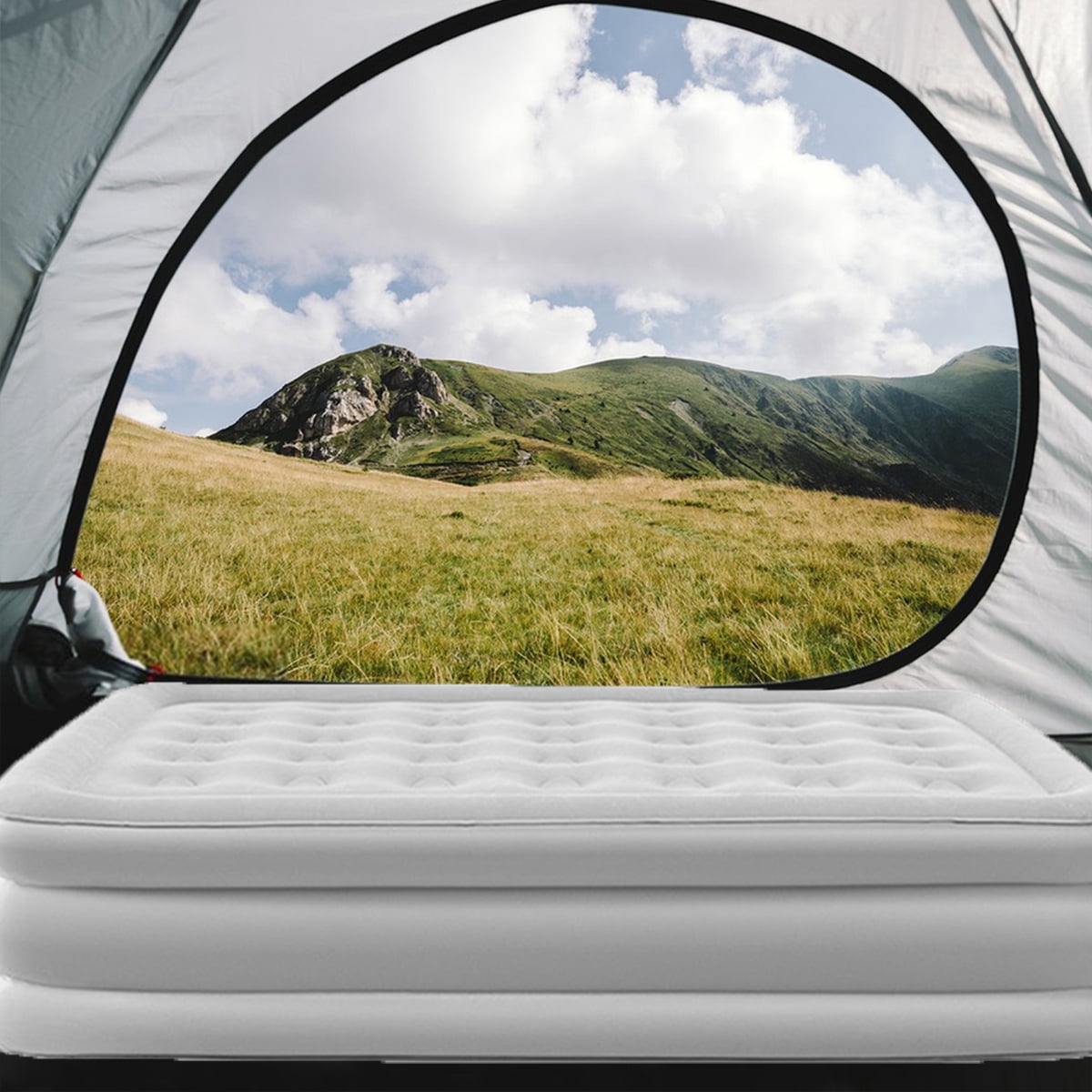 AJONALAA 18in Air Mattress, Queen Airbed with Headboard, Inflatable Mattress Camping