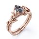 thumbnail image 4 of JeenMata Anillo Nupcial con Diseño de Hojas de Cuarzo Rutilado Negro Druzy Transparente en Forma de Lágrima de 1 Quilate con Engaste en Garras en Baño de Oro Rosa de 18 K sobre Plata, 4 of 6