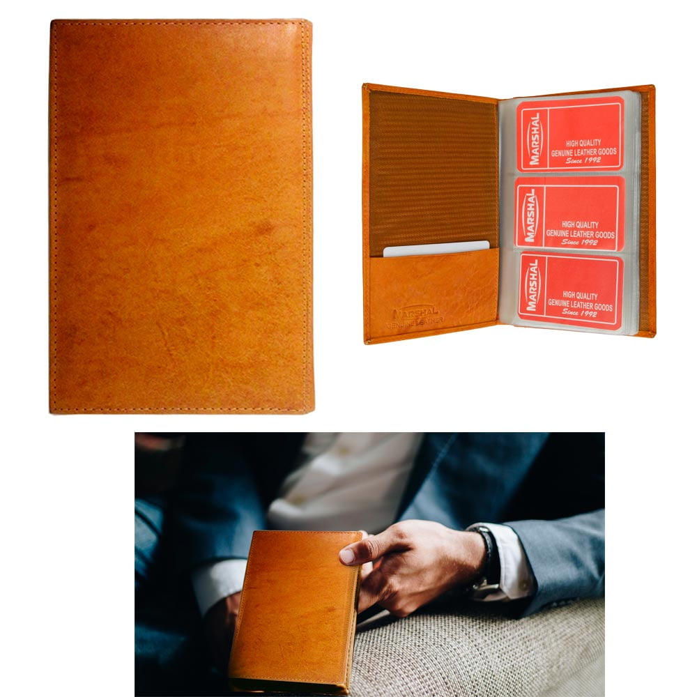 1 Tan Genuine Leather Business Card ID Holder 120 Cards Organizer Book